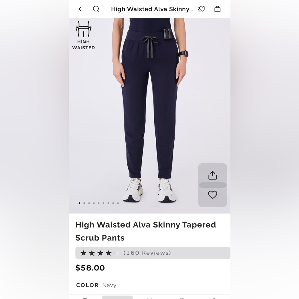 Figs navy Alva high waisted skinny leg scrub pants NWT